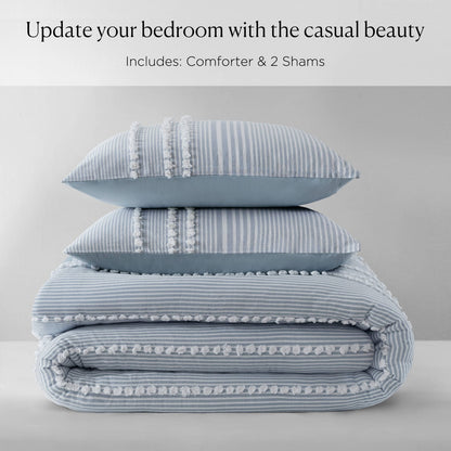 King Cotton Comforter Set - Blue Stripe