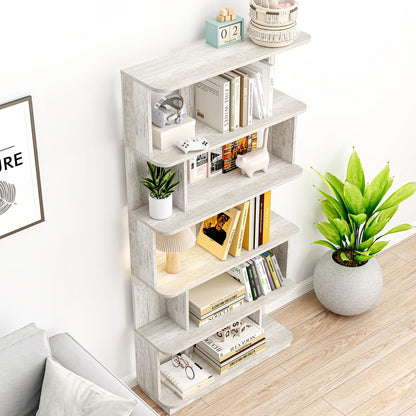 Light Gray 64.56" Modern 5-Tier Bookcase MDF Display Shelving