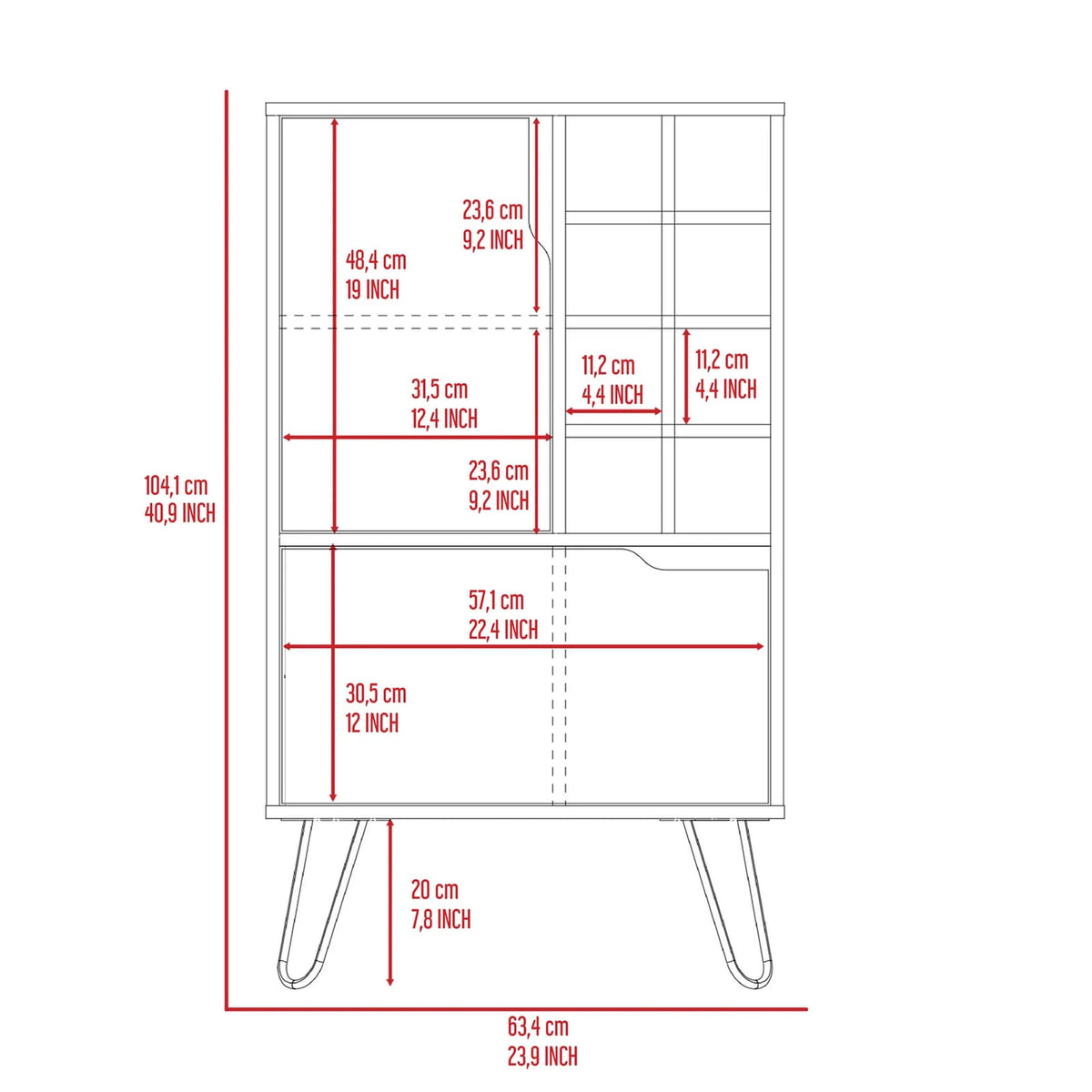 Light Oak 8 Shelf Bar Cabinet - 13.3 x 23.9 x 40.9"