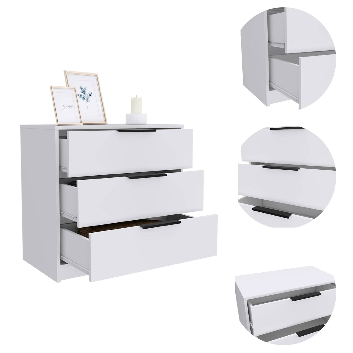 3-Drawer White Dresser - Bedroom Storage