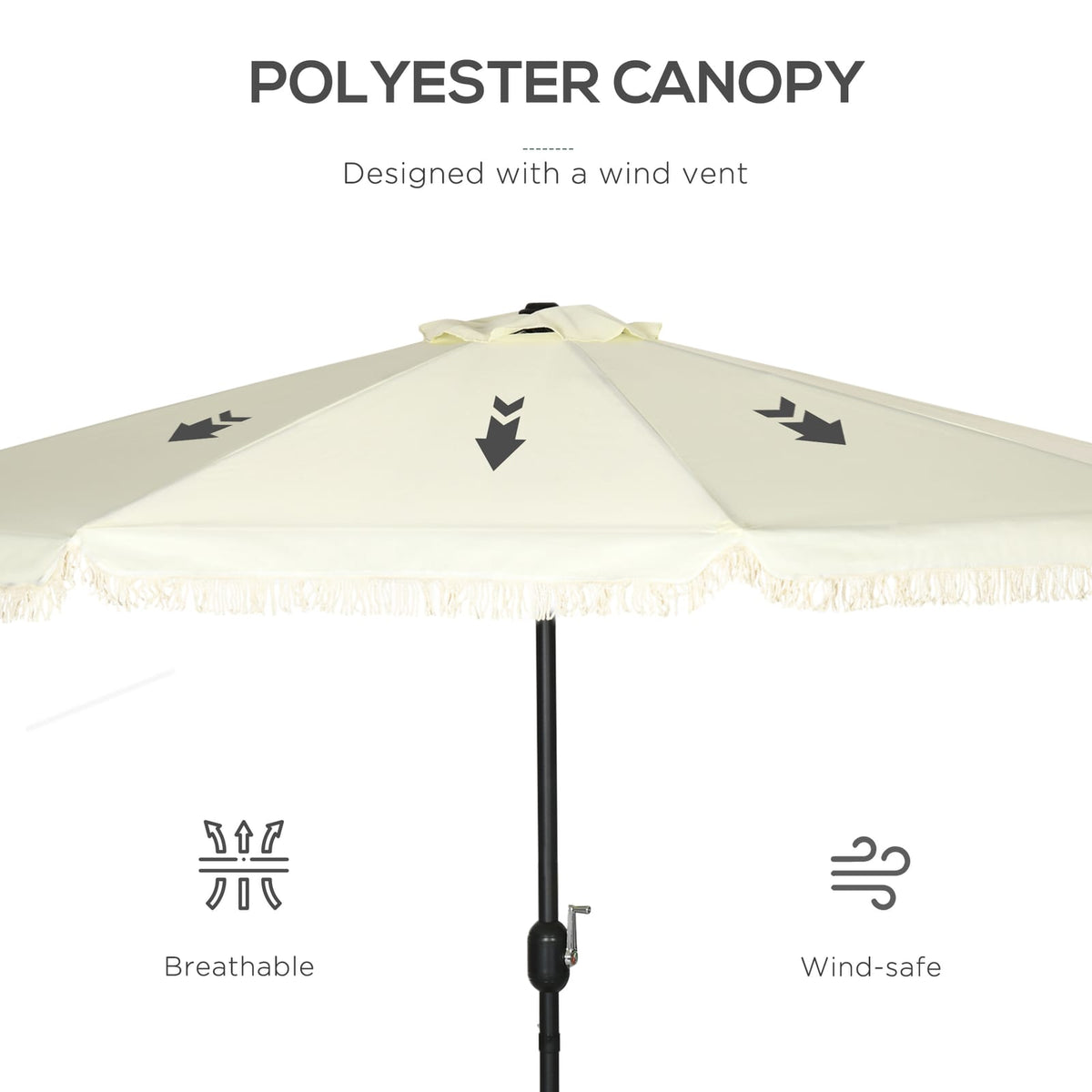 Outsunny 9ft Cream White Patio Umbrella - Ruffled Market Shade