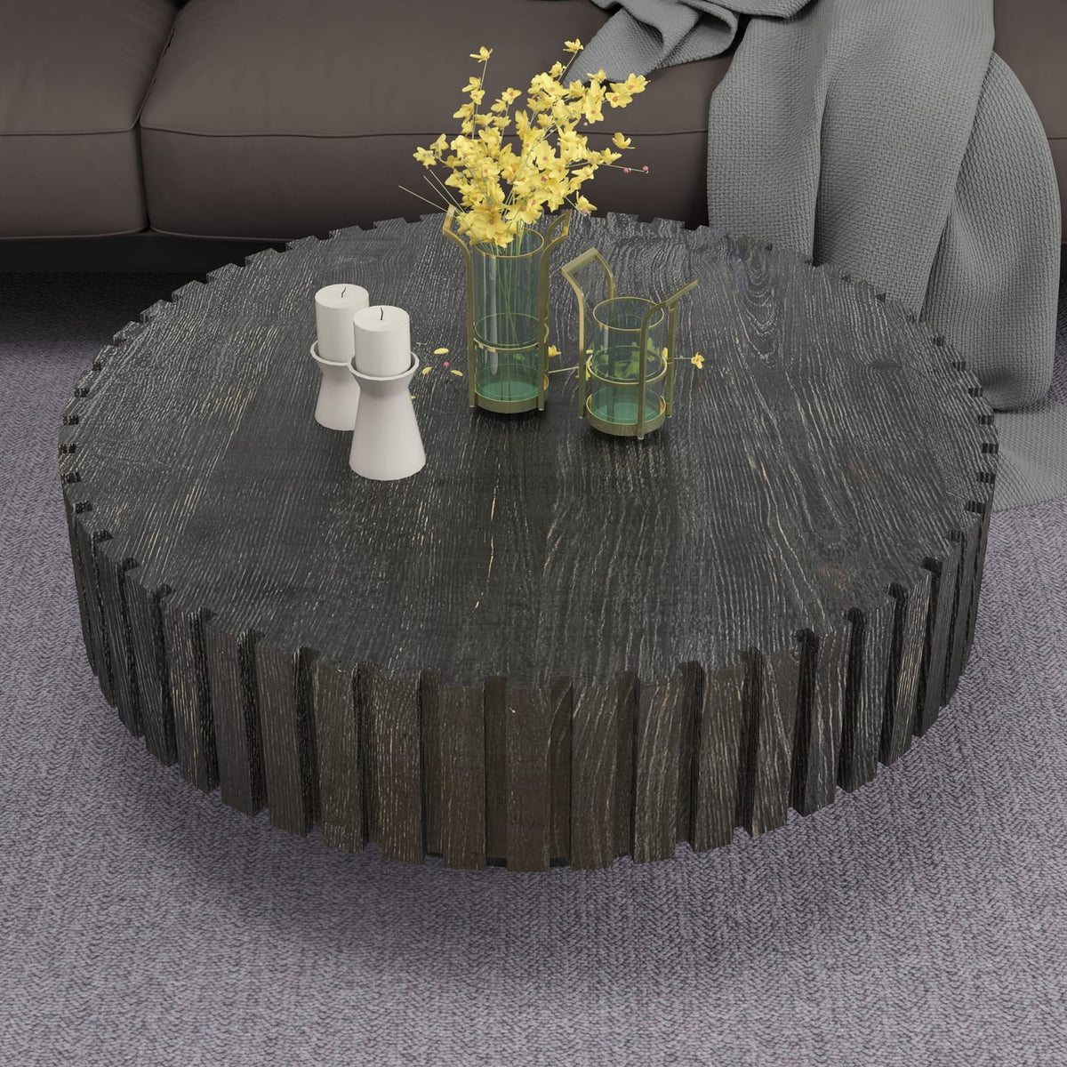 Black Circular Coffee Table - MDF Material