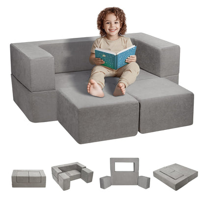 Light Gray Kids Couch - 4 Piece Modular Sofa for Children