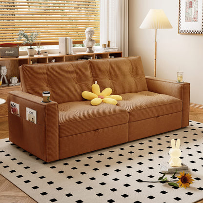 Orange Corduroy Sofa Bed - 2-in-1 Convertible Sofa for Living Room