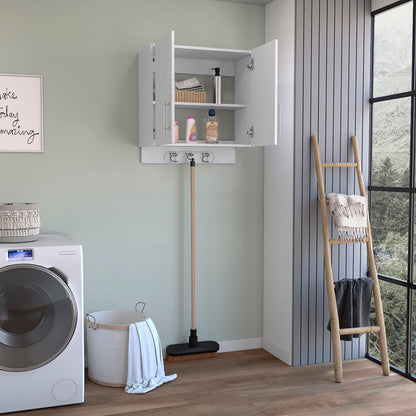 Living Room White Particle Board Wall Cabinet with Double Doors for Storage and