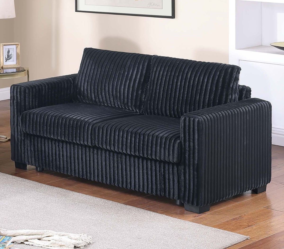 Modern Corduroy Sofa Set - 2-Piece Loveseat & Sofa Black for Living Room