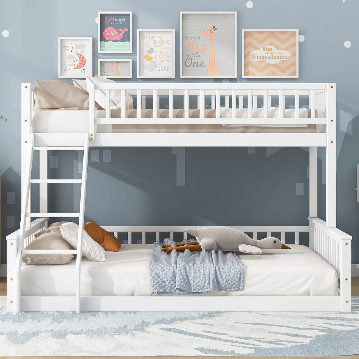 Twin XL Bunk Bed Frame White Wood Bunk