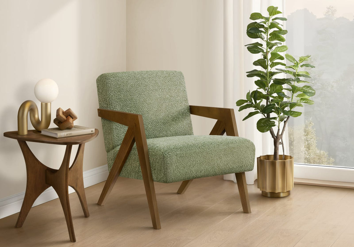 Accent Chair, 30"h, Upholstered Green Fabric - Modern Style
