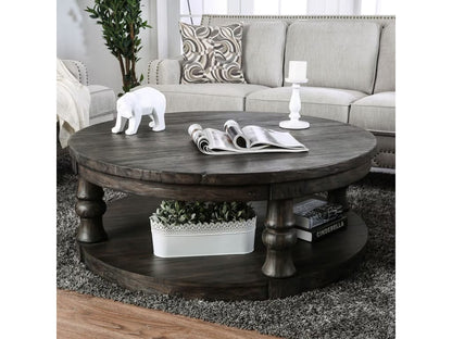 Antique Grey Round Wooden Coffee Table - Rustic Style for Living Room
