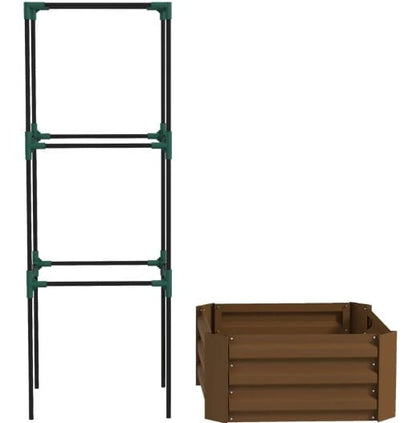 Brown Steel Raised Garden Bed with Tomato Trellis for Vegetable Gardening