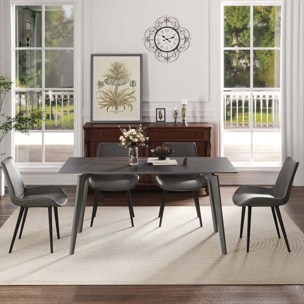 62.99" Modern Black Dining Table - Sintered Stone, 6-8 Seats