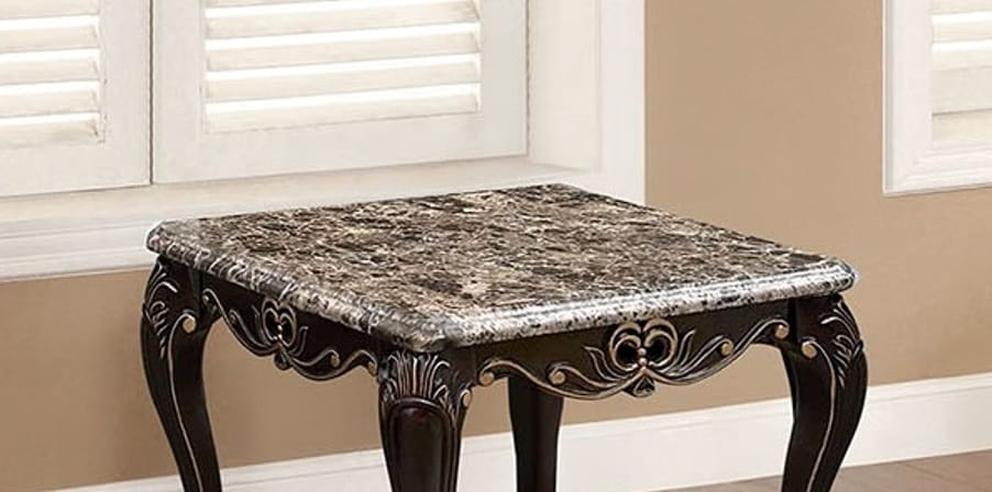 Dark Walnut Square End Table - Cabriole Legs & Marble Top