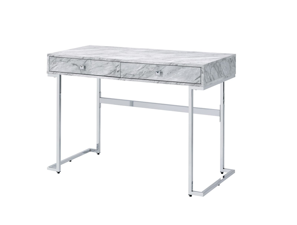 White Faux Marble Writing Desk - 19x42 Inches