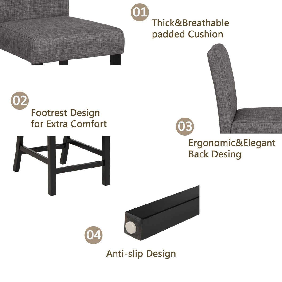5-Piece Counter Height Dining Table Set - Black & Light Gray