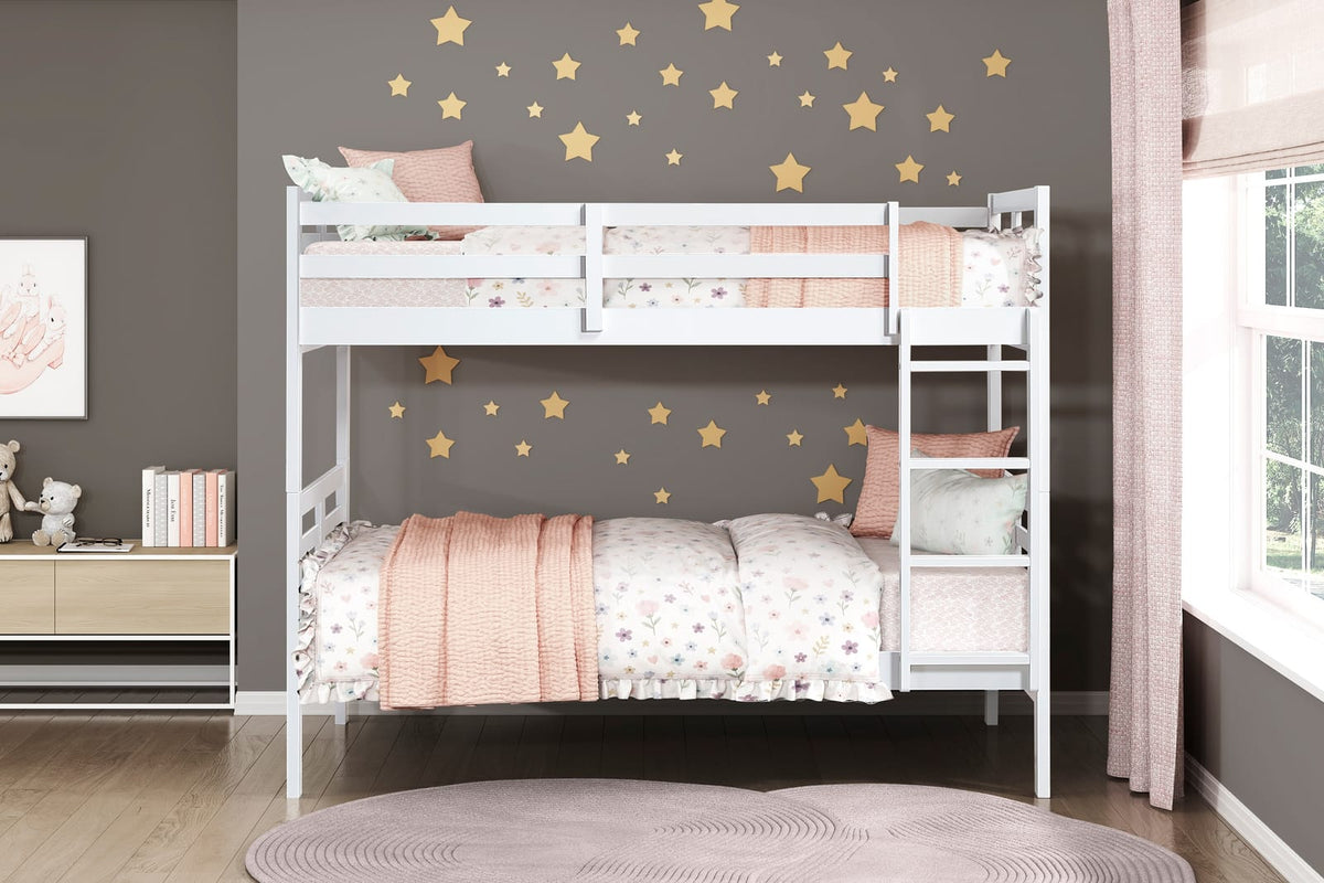 Twin Over Twin Bunk Bed - White Wood Frame
