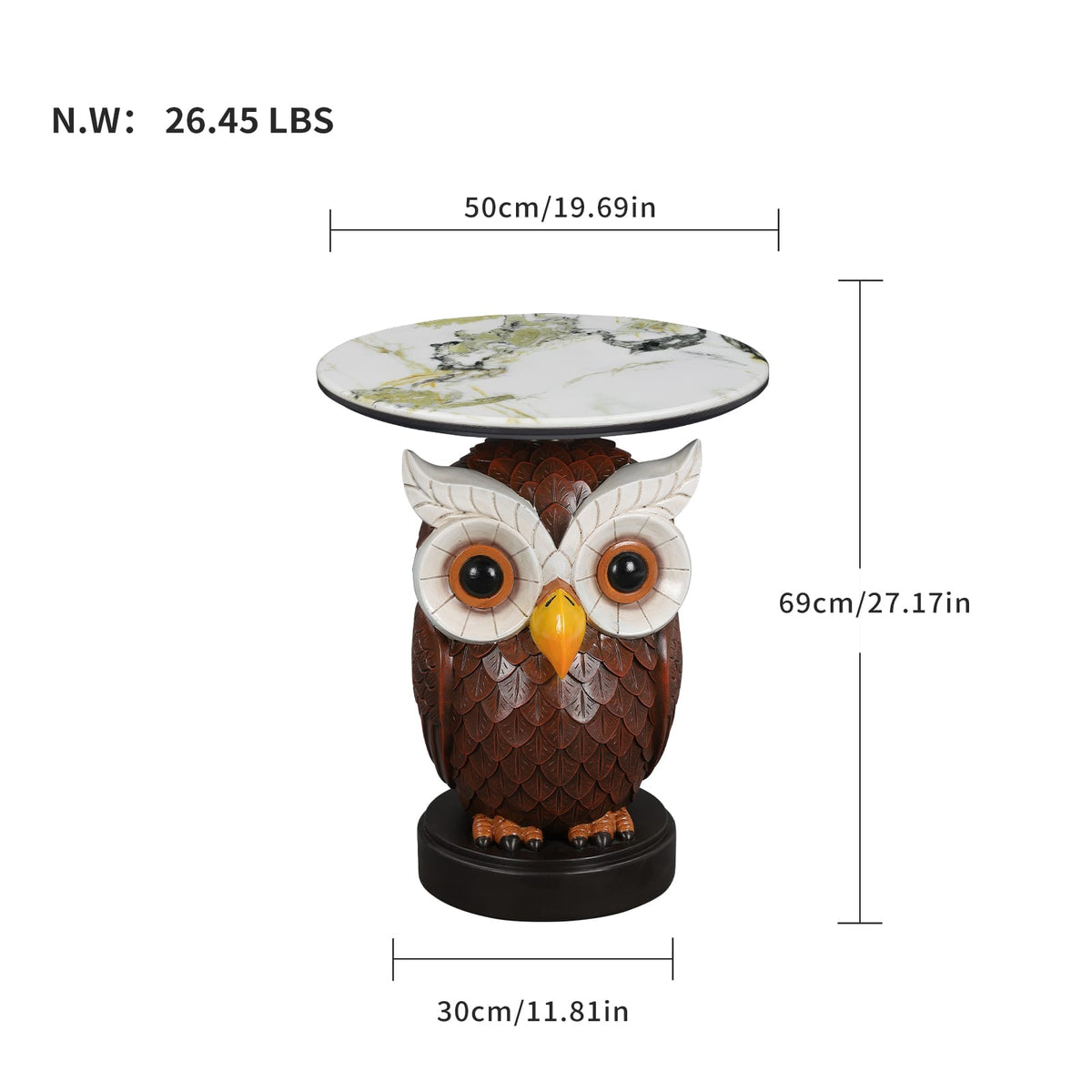 Brown & Antique White Resin Owl Table - Bedroom Accent