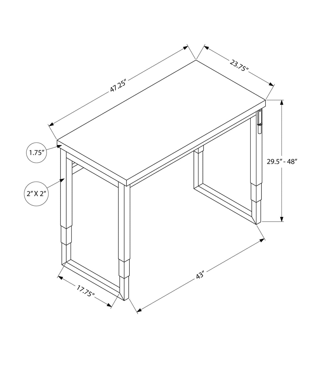 Adjustable Computer Desk - 48" L Black Laminate