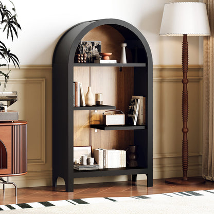 Black Melamine Open Shelf – 4 Tier Display Cabinet for Living Room