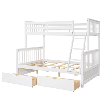 Twin Over Full Bunk Bed - White Solid Wood Frame for Bedroom