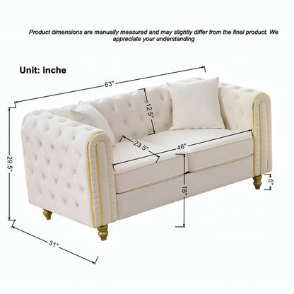 63" Beige Velvet Loveseat Sofa - Button Tufted Primary Living Space for Living Room