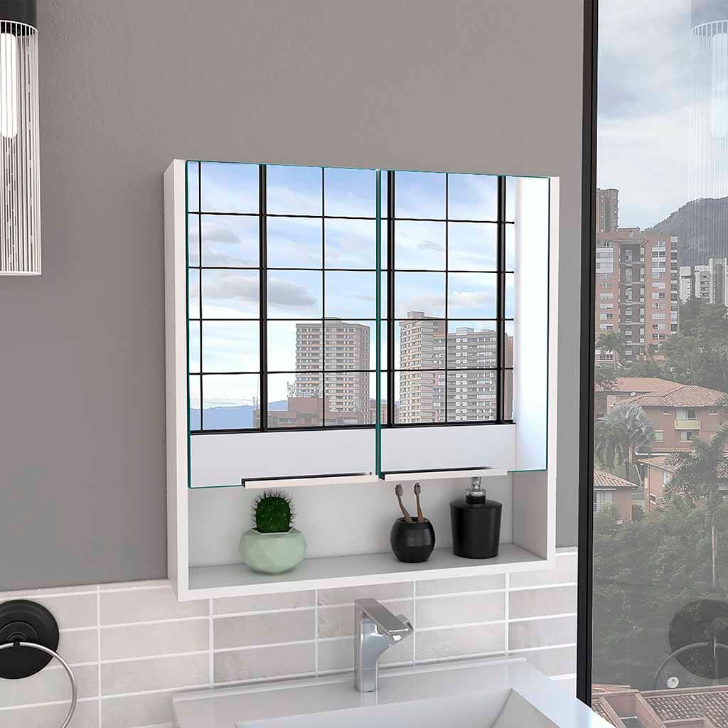 White Bathroom Storage Cabinet with Mirror - 23.4" Wide