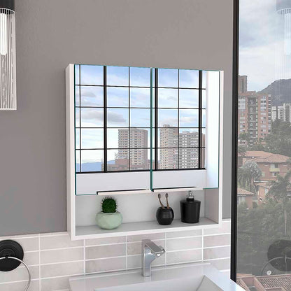 White Bathroom Storage Cabinet with Mirror - 23.4" Wide
