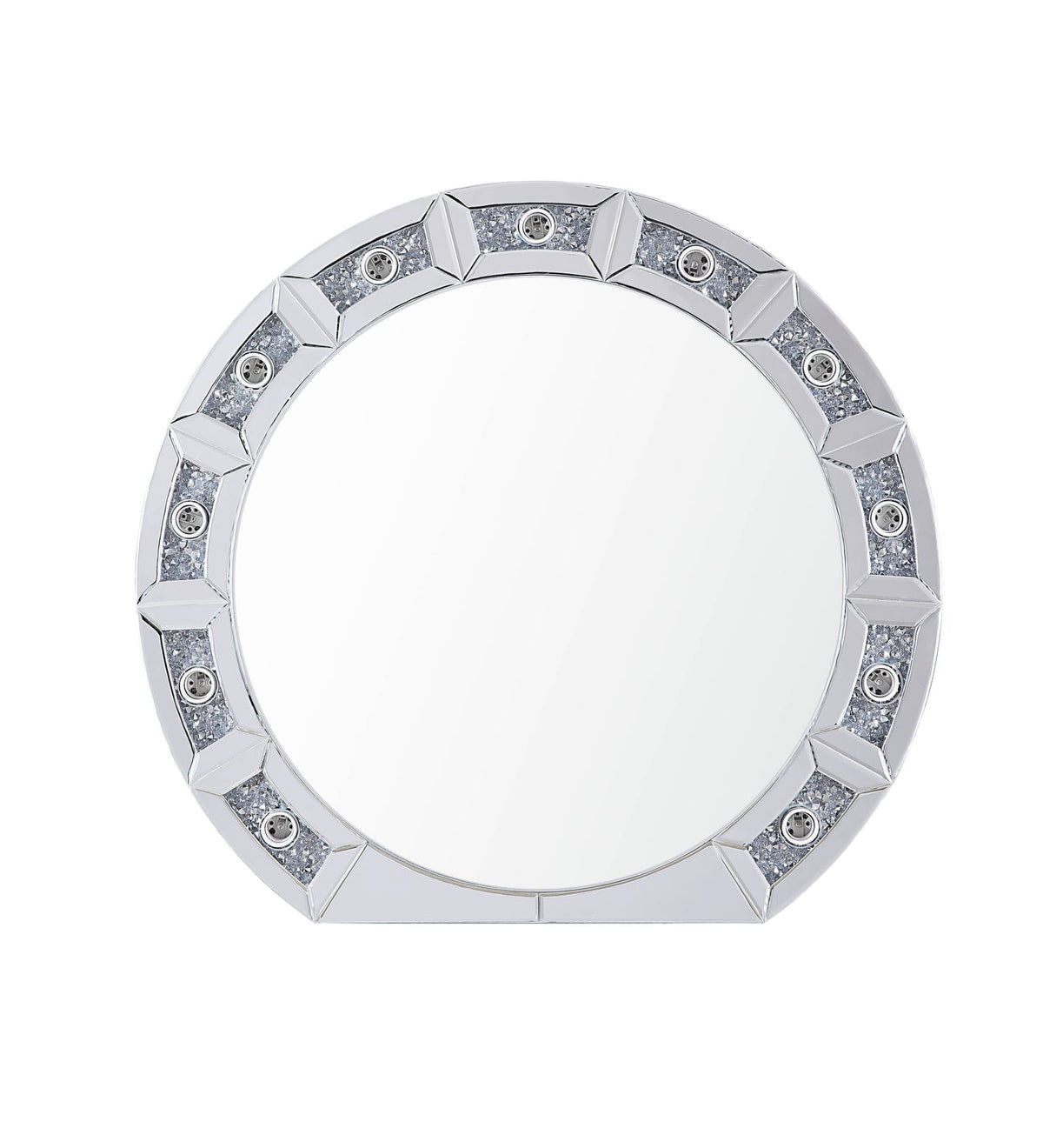 Silver Round Mirror with Lights - Accent Wall Decor
