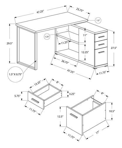 L Shape Computer Desk with Storage Drawers - Grey Laminate