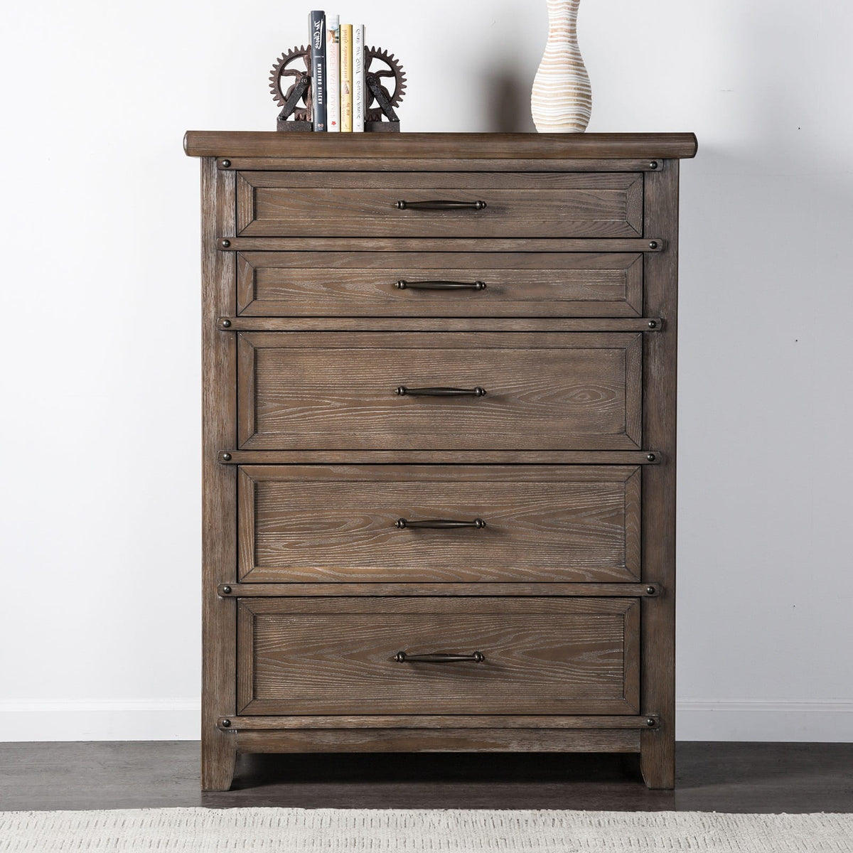 Brown Solid Wood 5-Drawer Chest Bedroom Dresser