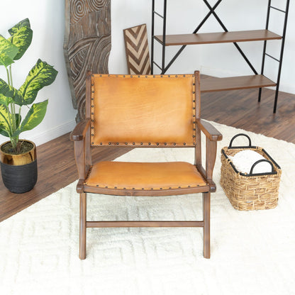 Tan Leather Mid-Century Arm Chair - 28"W x 26"D x 25"H