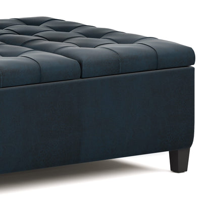 36" Blue Faux Leather Storage Ottoman - Lift Top Coffee Table for Living Room