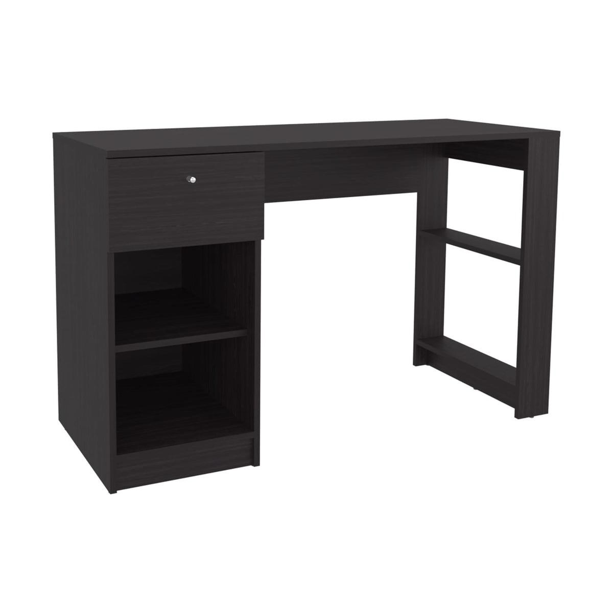 Black Computer Desk - 1 Drawer & 2 Shelves - Storage Workstation
