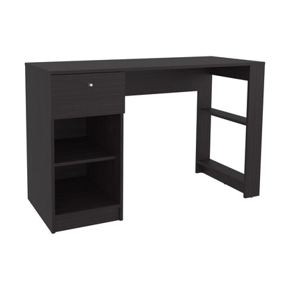Black Computer Desk - 1 Drawer & 2 Shelves - Storage Workstation