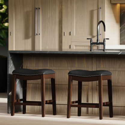 Black Counter Height Barstool - PU Leather Seat, 18" Wide for Bedroom