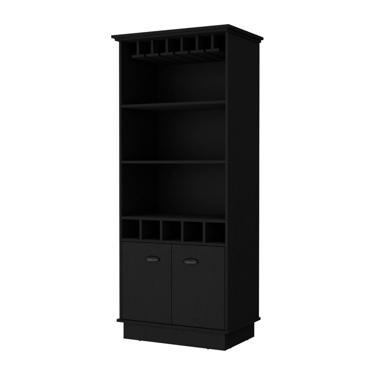 Wenge Bar Cabinet with Glassware Rack - 19"W x 15.7"D x 69.9"H for Living Room