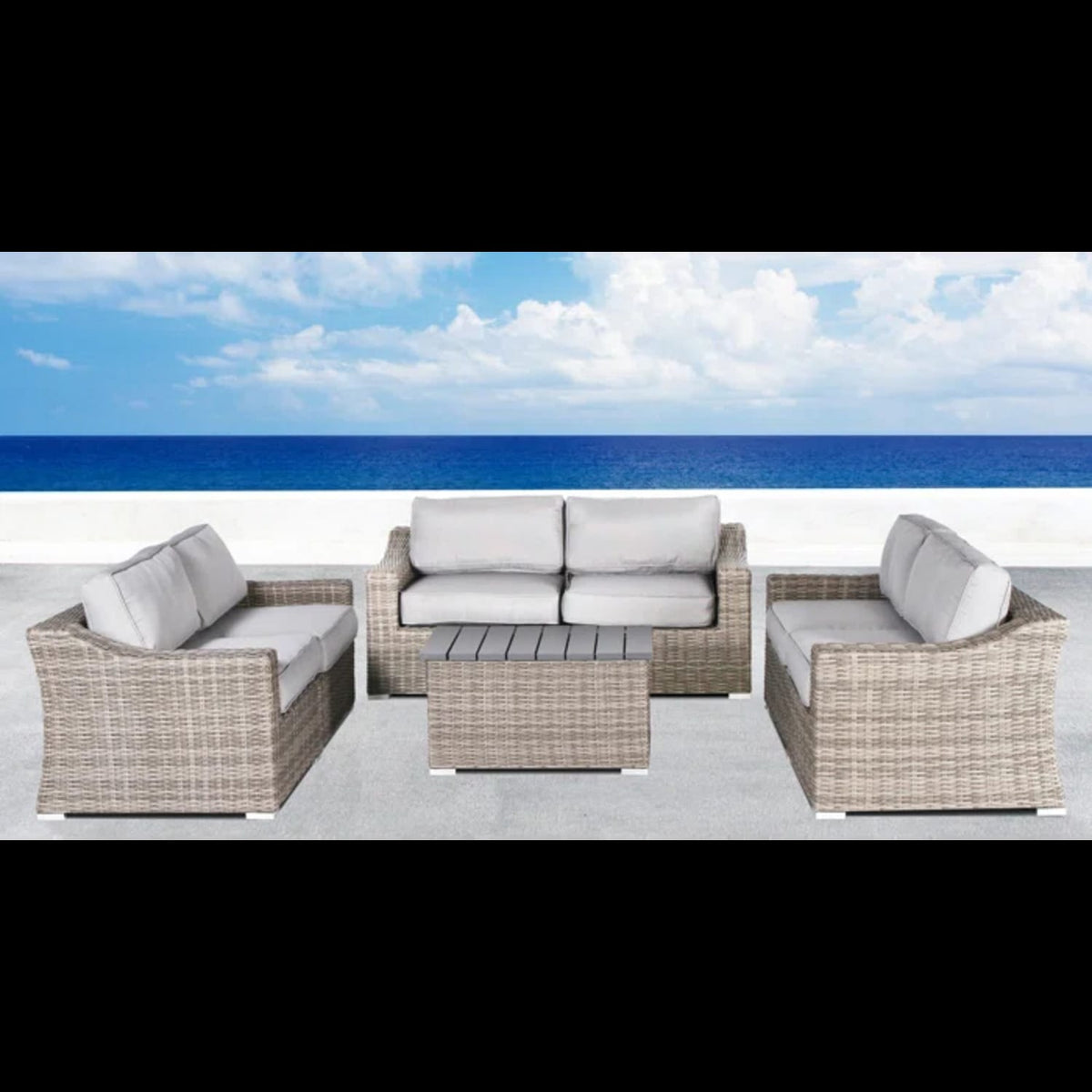 Poolside Wicker Patio Sofa Set with Cushions Seats 6 Grey Mix