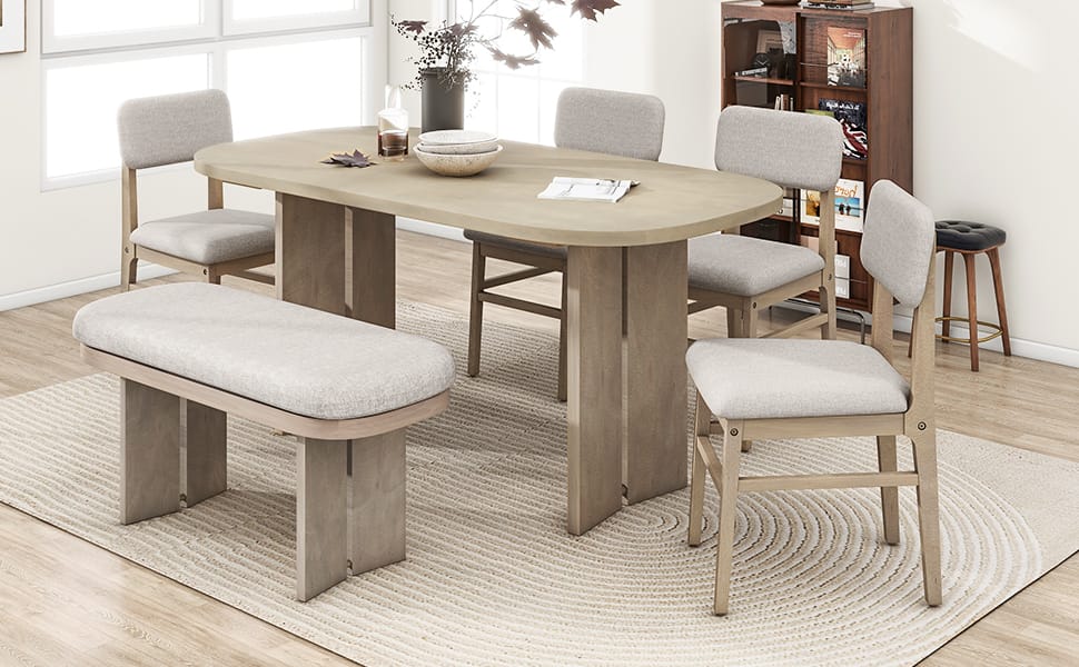 TOPMAX Solid Wood Dining Table Set - 6 Piece Farmhouse Style