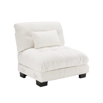 White Chenille Armless Sofa - 1 Seat for Living Room
