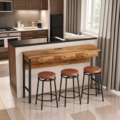 Brown MDF Dining Table Set with Storage and Power Outlets