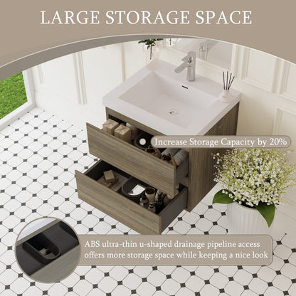 Grey Wood Bathroom Vanity with Sink - Wall Mounted Storage