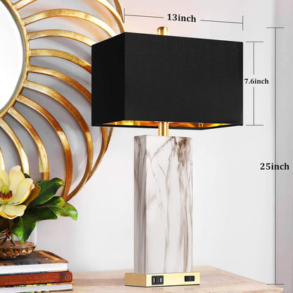 Modern Black Metal Table Lamps Set of 2 with USB Charging for Bedside