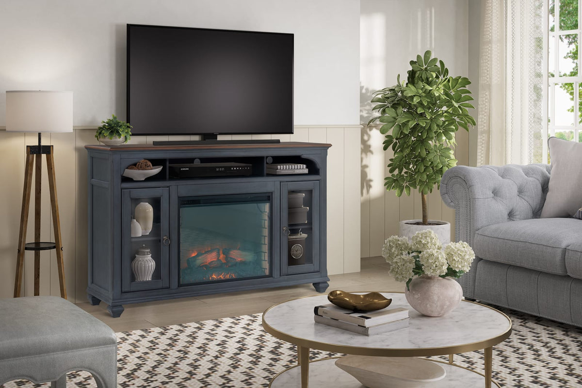 66" Blue Rubber Wood TV Stand for 80" TVs
