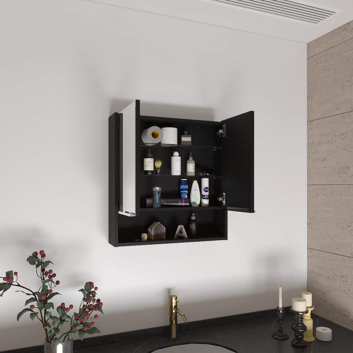 Wenge Bathroom Storage Cabinet with Mirror