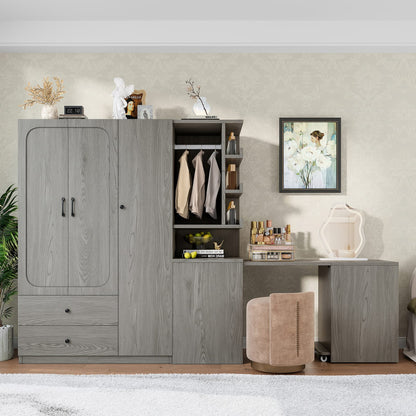 Gray Convertible Wardrobe with Foldable Desk - Bedroom Storage