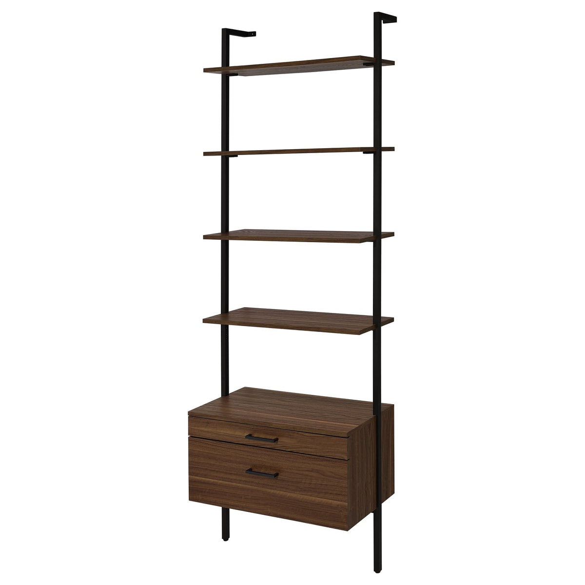 Walnut 4 Shelf Wall Bookshelf Storage Cabinet