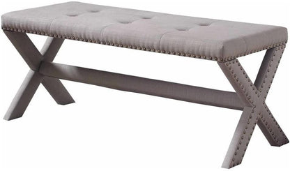 Gray Linen Bedroom Bench with Nailhead Trim