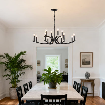 12-Light Farmhouse Chandelier - Black Metal Lighting Fixture