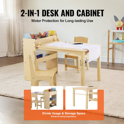 Light Natural Kids Art Table Set - 2 Chairs & Cabinet