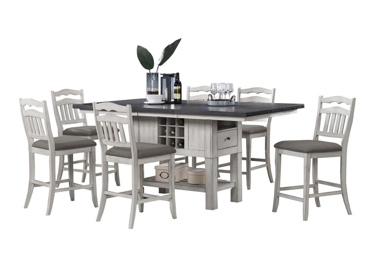 Antique White 7 Piece Dining Set Table with Chairs