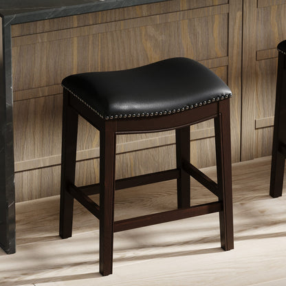 Black Counter Height Barstool - PU Leather Seat, 18" Wide for Bedroom